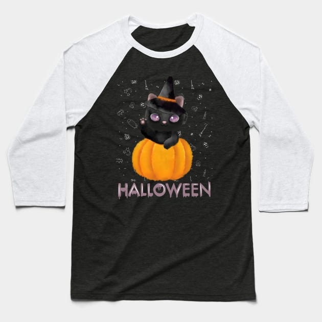 Cute baby witchy cat Trick or treat Funny cute mummy Halloween cute scary little ghost Baseball T-Shirt by BoogieCreates